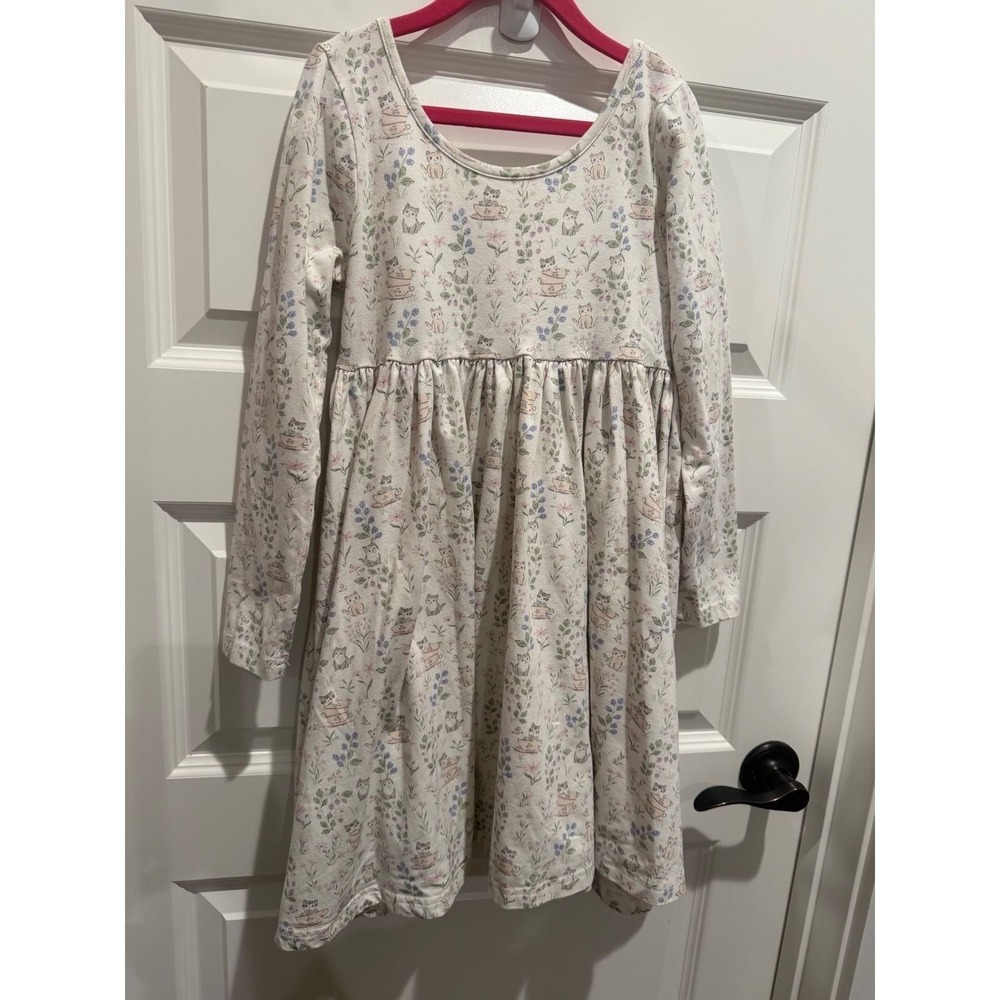32. Jamie Kay Kids Cream Teacup Kitten Floral Organic Cotton Long Sleeve Dress 8